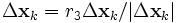 \Delta \mathbf{x}_{k}=r_{3}{\Delta \mathbf{x}_{k}}/{\left| \Delta \mathbf{x}_{k} \right|}\;