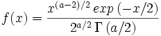 f(x) = \frac {x^{\left (a-2 \right)/2 }\, exp \left( -x/2 \right)} {2^{a/2}\, \Gamma \left (a/2 \right )}